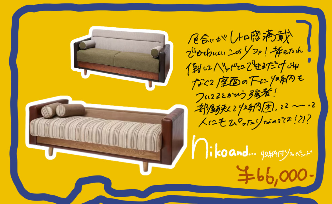 STORAGE SOFA BED ストレージソファベッドの商品写真と青の紹介文